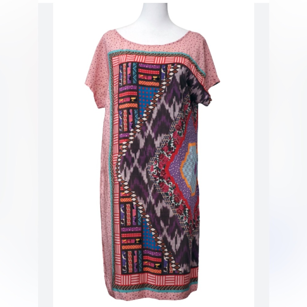 Anthropologie HEYHOE Askew Silk Shift Sheath Patchwork Kaleidoscope Dress Medium